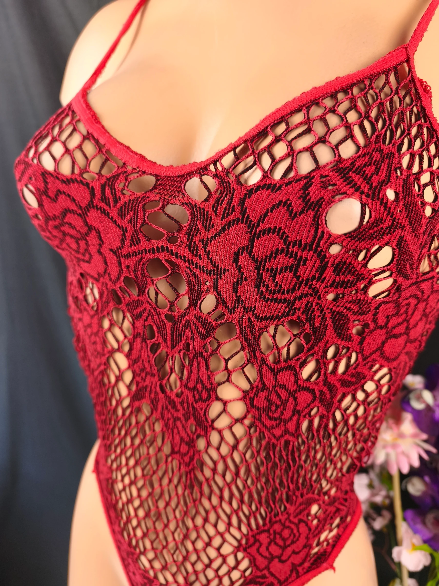 Body met gaas en kant rood merk Obsessive – Nieuw - Maat S/M/L – photo 6